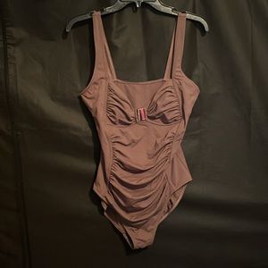 Calvin Klein Cinched Waist One-Piece Swimsuit Brown Size 12